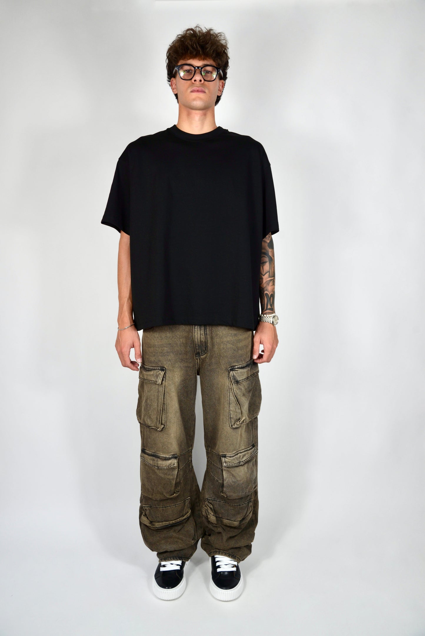 Jeans Cargo Multipocket Baggy Fit Sabbiato
