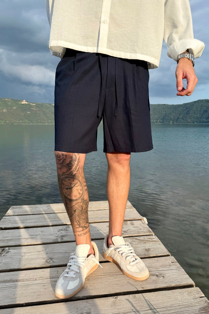 Pantaloncino In Lino Blu Notte
