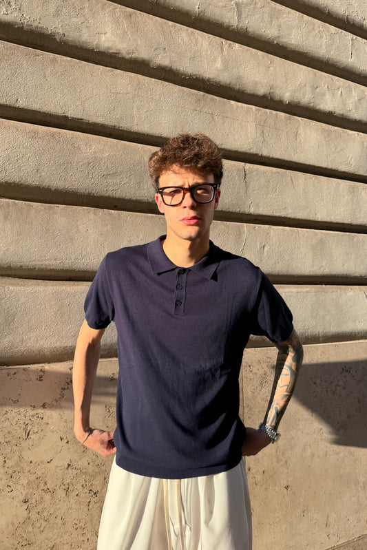 Polo In Filo Blu