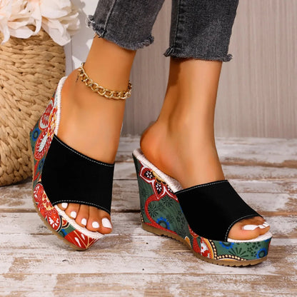 Mireya | Sandales Compensées Motif Bohème
