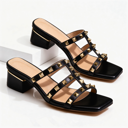Velisanne | Mules Cloutées Talon Stable Confort