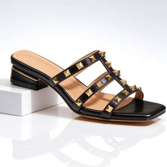 Velisanne | Mules Cloutées Talon Stable Confort