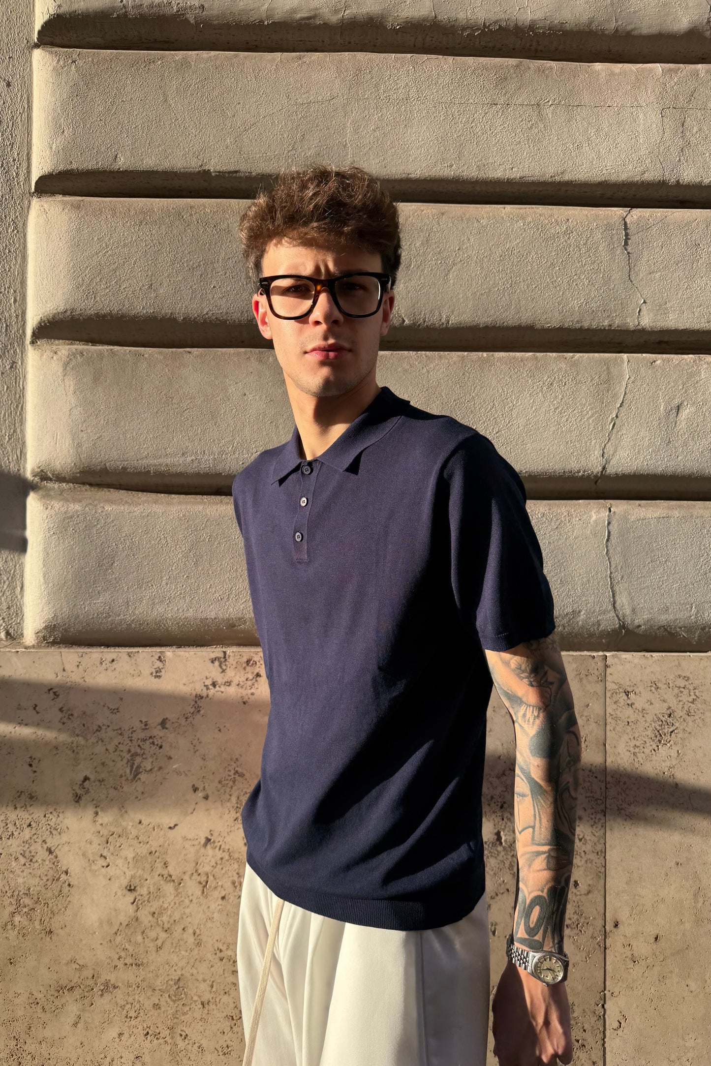 Polo In Filo Blu
