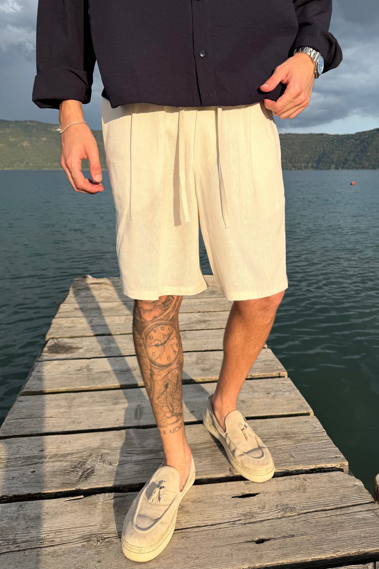 Pantaloncino In Lino Panna