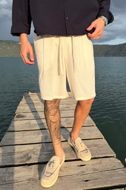 Pantaloncino In Lino Panna