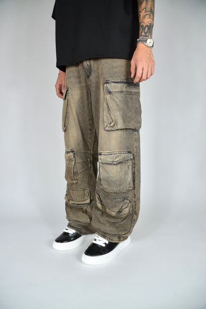 Jeans Cargo Multipocket Baggy Fit Sabbiato