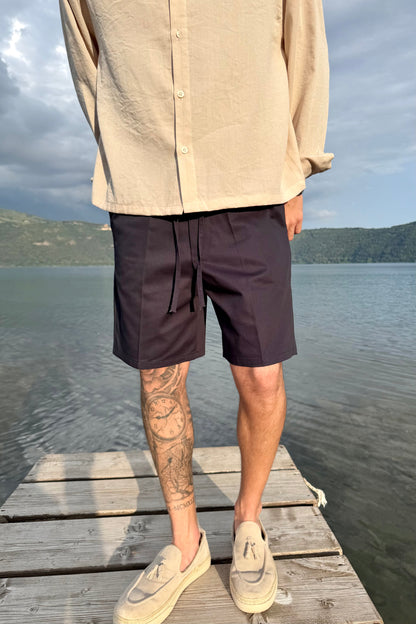 Pantaloncino In Bull Di Cotone Blu Notte