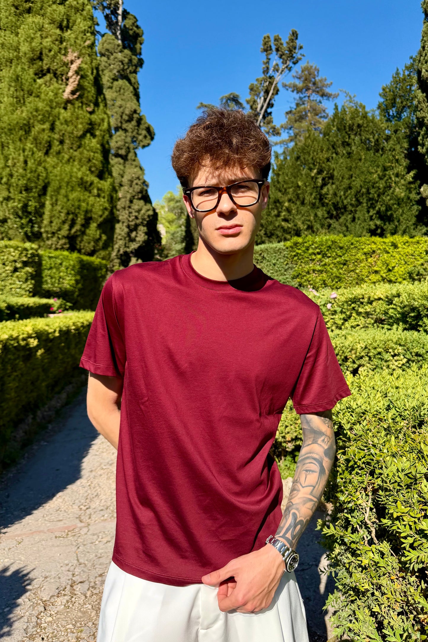 T-Shirt In Filo Di Scozia Bordeaux