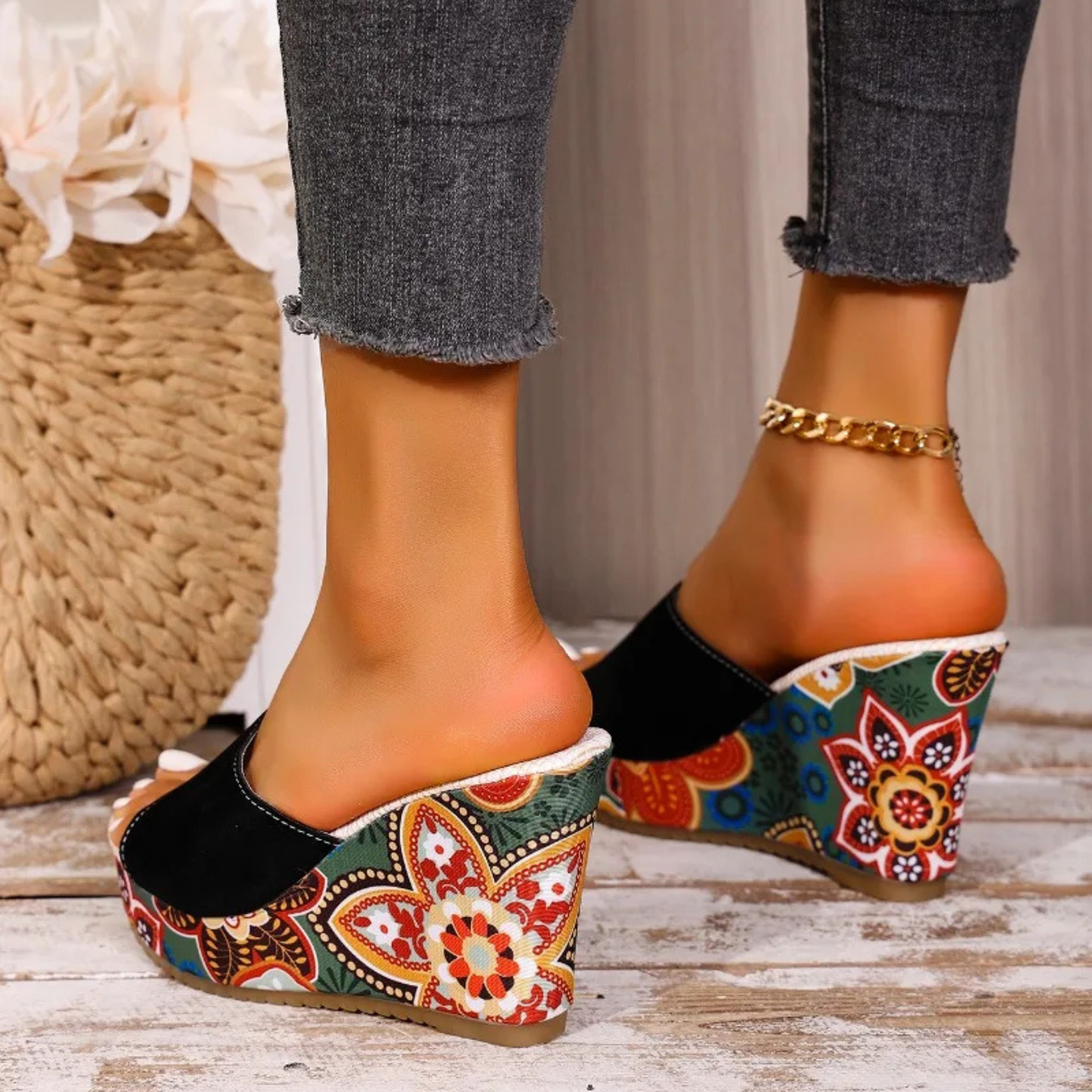 Mireya | Sandales Compensées Motif Bohème