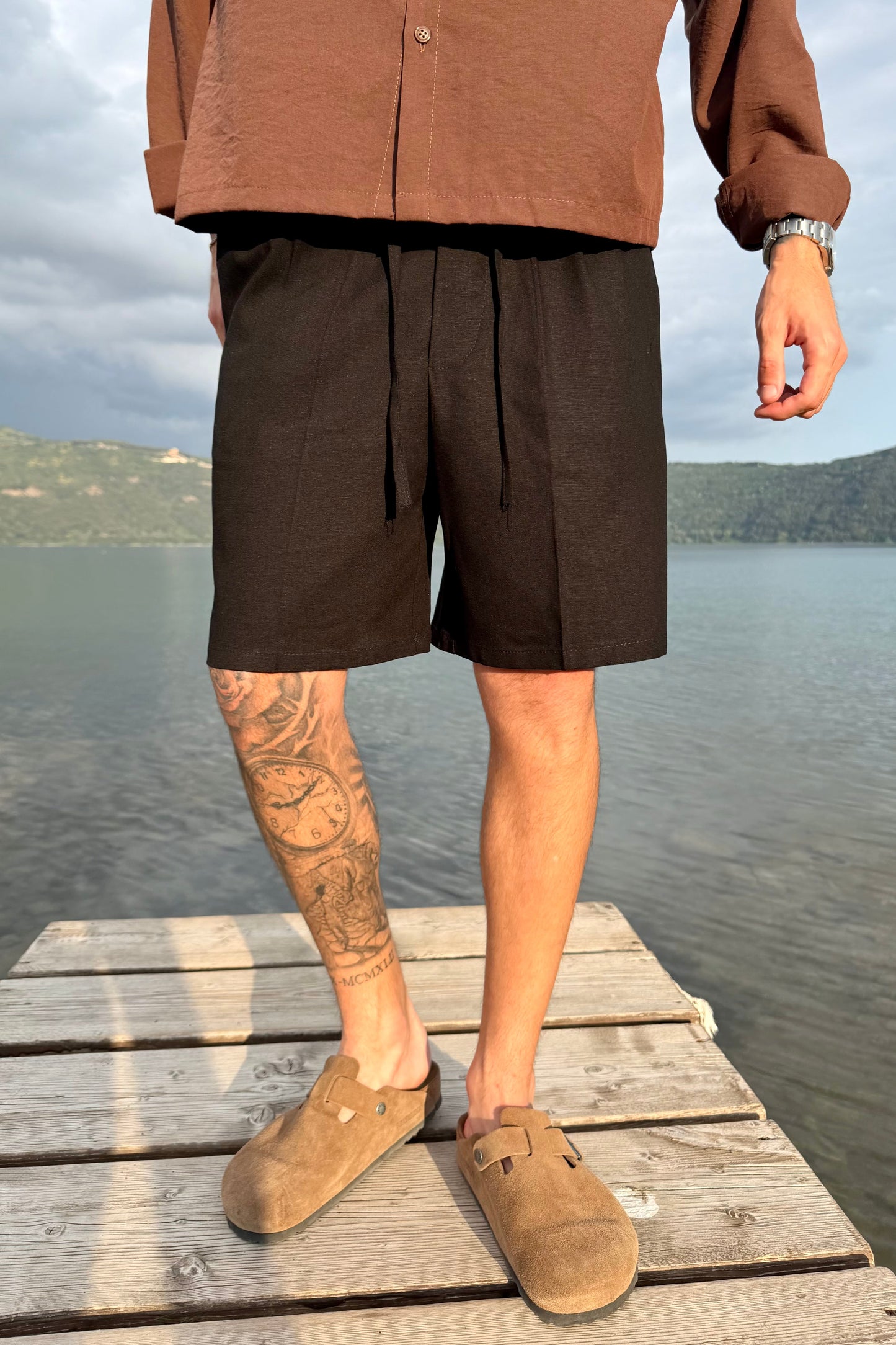 Pantaloncino In Lino Nero
