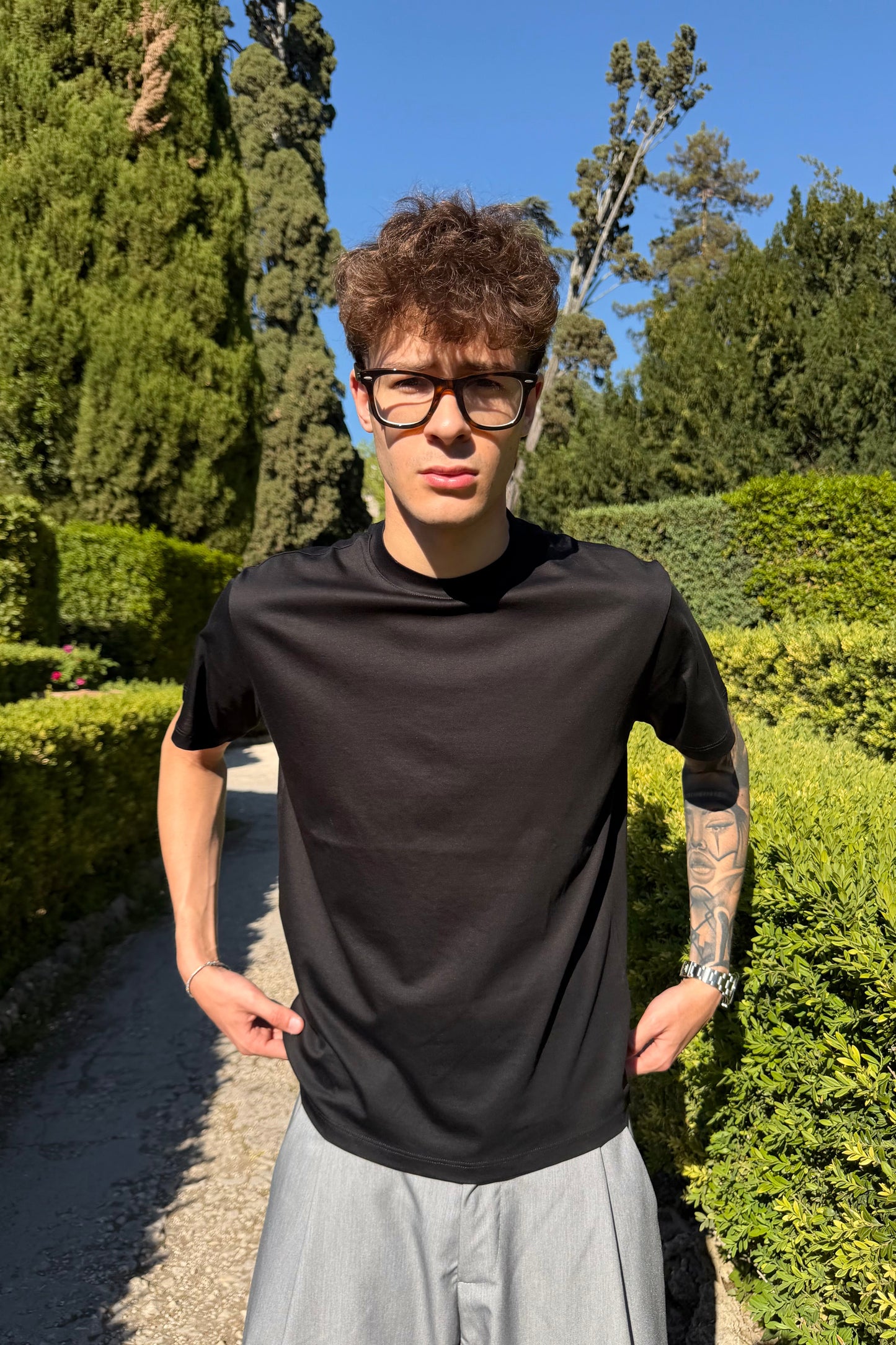 T-Shirt In Filo Di Scozia Nera
