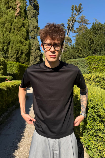 T-Shirt In Filo Di Scozia Nera