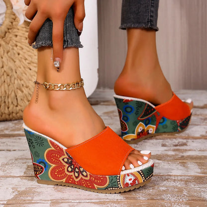 Mireya | Sandales Compensées Motif Bohème