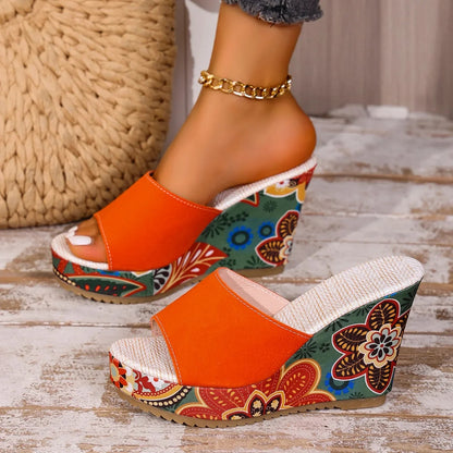 Mireya | Sandales Compensées Motif Bohème
