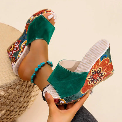 Mireya | Sandales Compensées Motif Bohème
