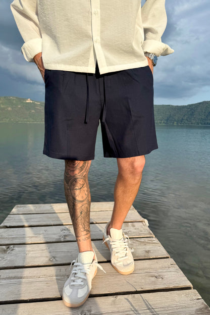 Pantaloncino In Lino Blu Notte
