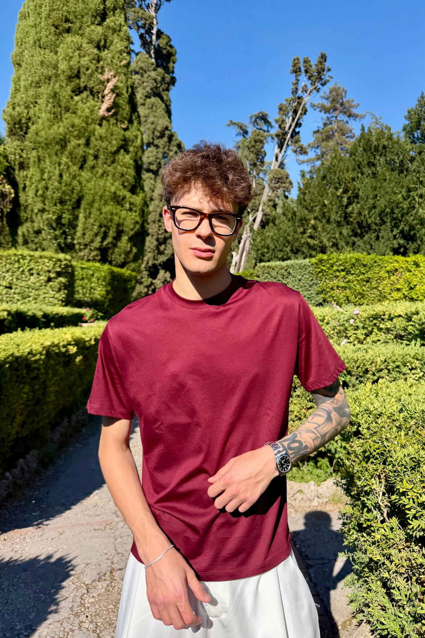 T-Shirt In Filo Di Scozia Bordeaux