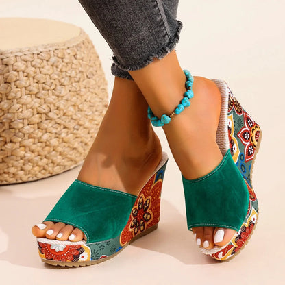 Mireya | Sandales Compensées Motif Bohème