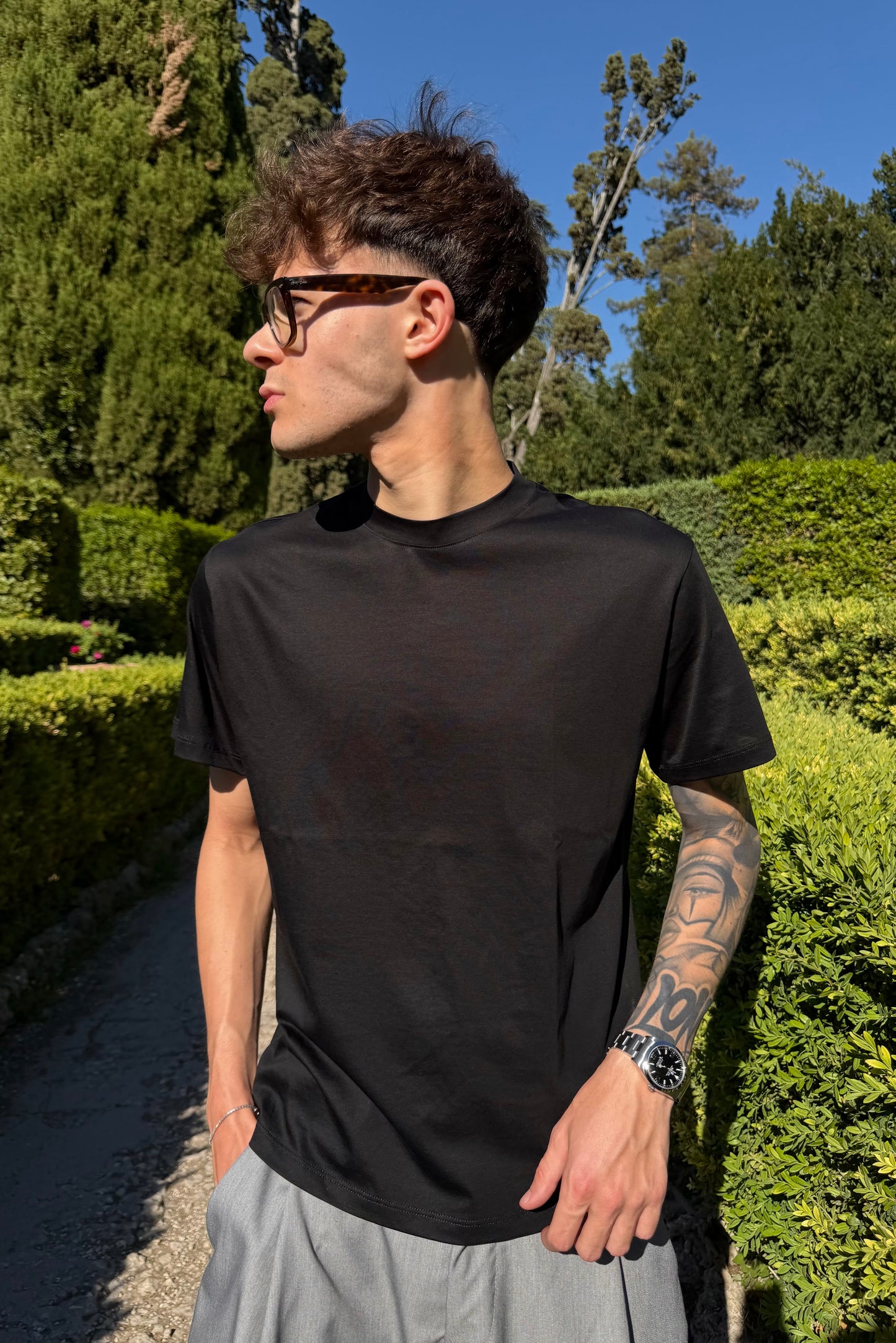 T-Shirt In Filo Di Scozia Nera