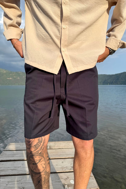 Pantaloncino In Bull Di Cotone Blu Notte