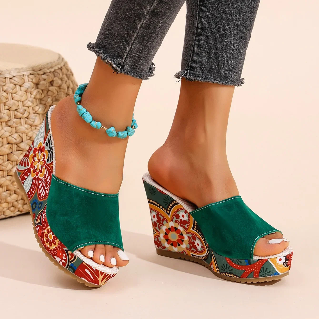 Mireya | Sandales Compensées Motif Bohème