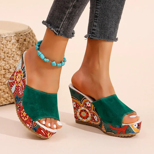 Mireya | Sandales Compensées Motif Bohème