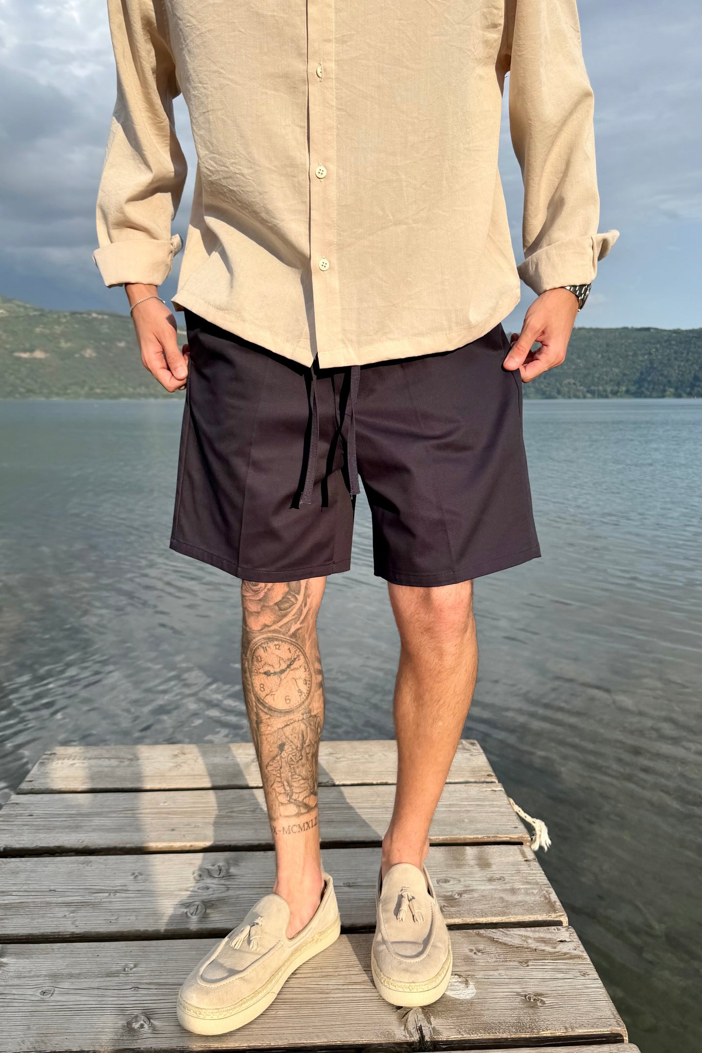 Pantaloncino In Bull Di Cotone Blu Notte