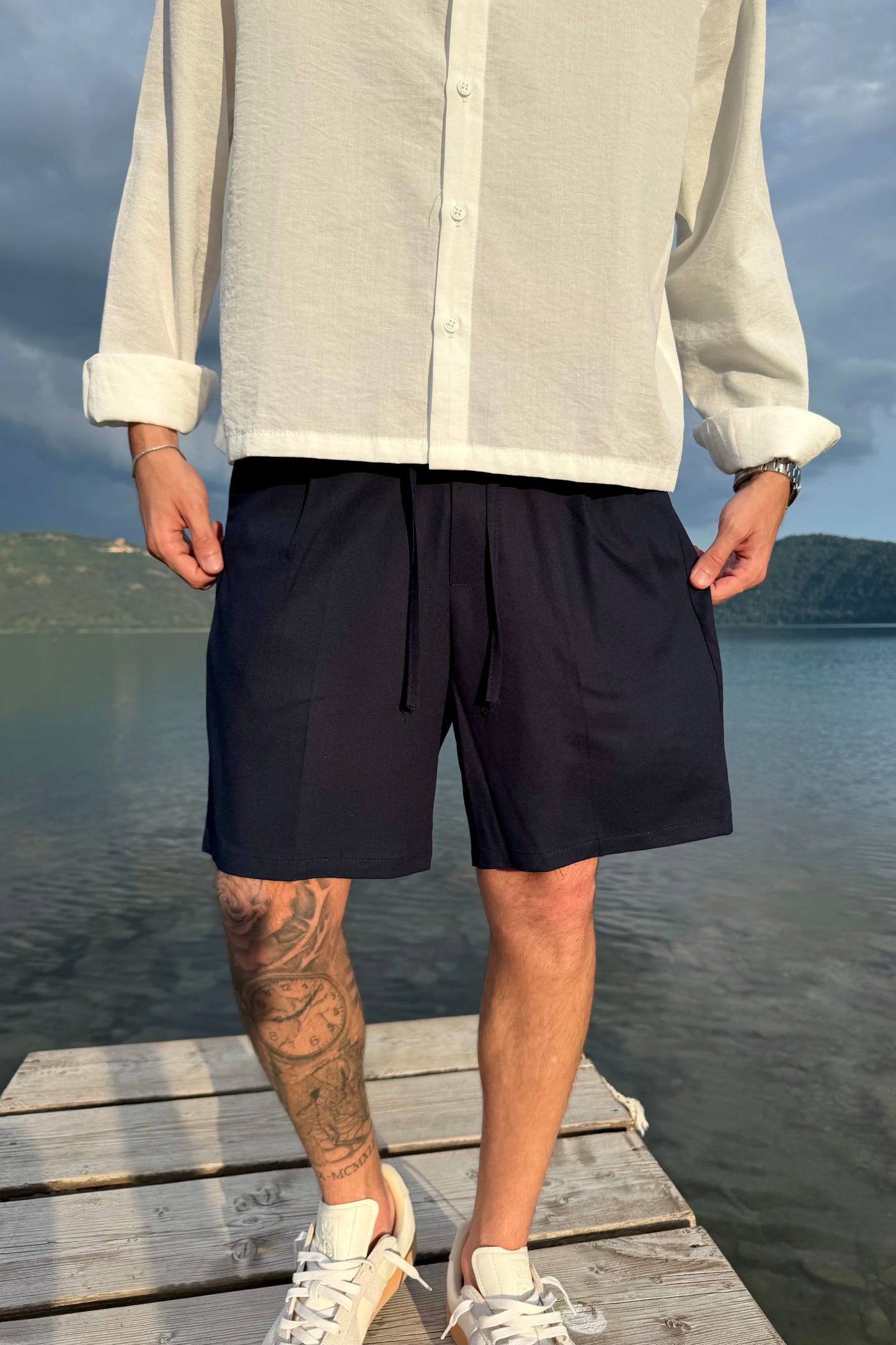 Pantaloncino In Lino Blu Notte