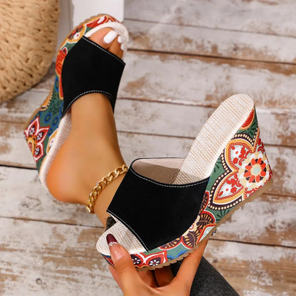 Mireya | Sandales Compensées Motif Bohème