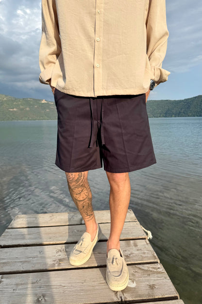Pantaloncino In Bull Di Cotone Blu Notte