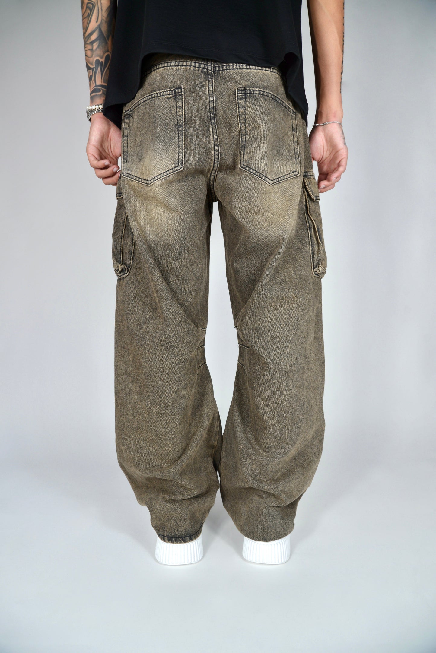 Jeans Cargo Multipocket Baggy Fit Sabbiato