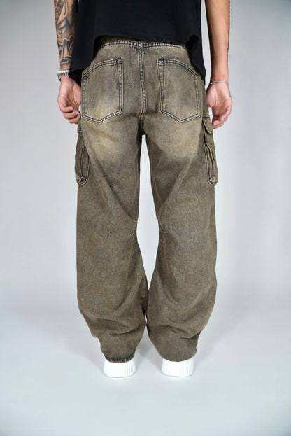 Jeans Cargo Multipocket Baggy Fit Sabbiato