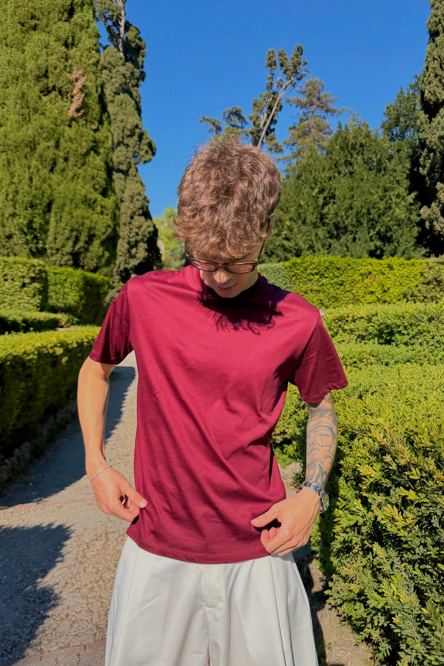 T-Shirt In Filo Di Scozia Bordeaux