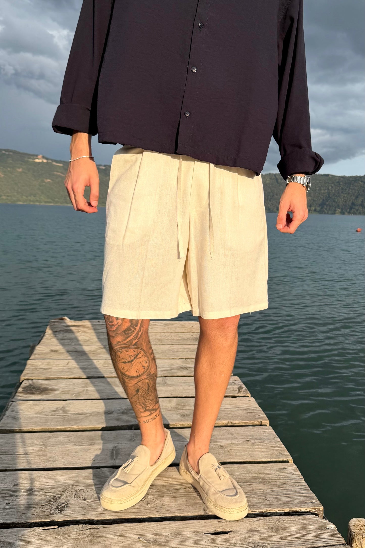 Pantaloncino In Lino Panna