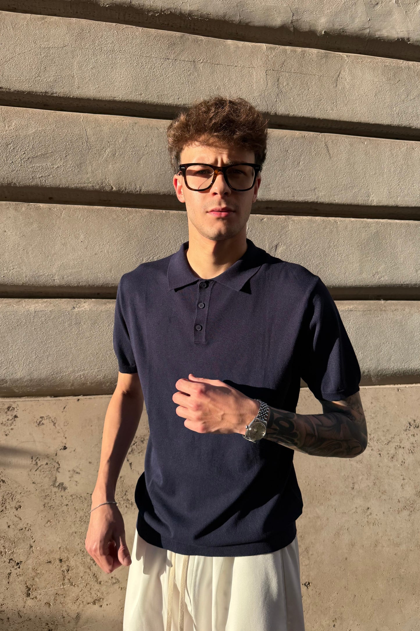 Polo In Filo Blu