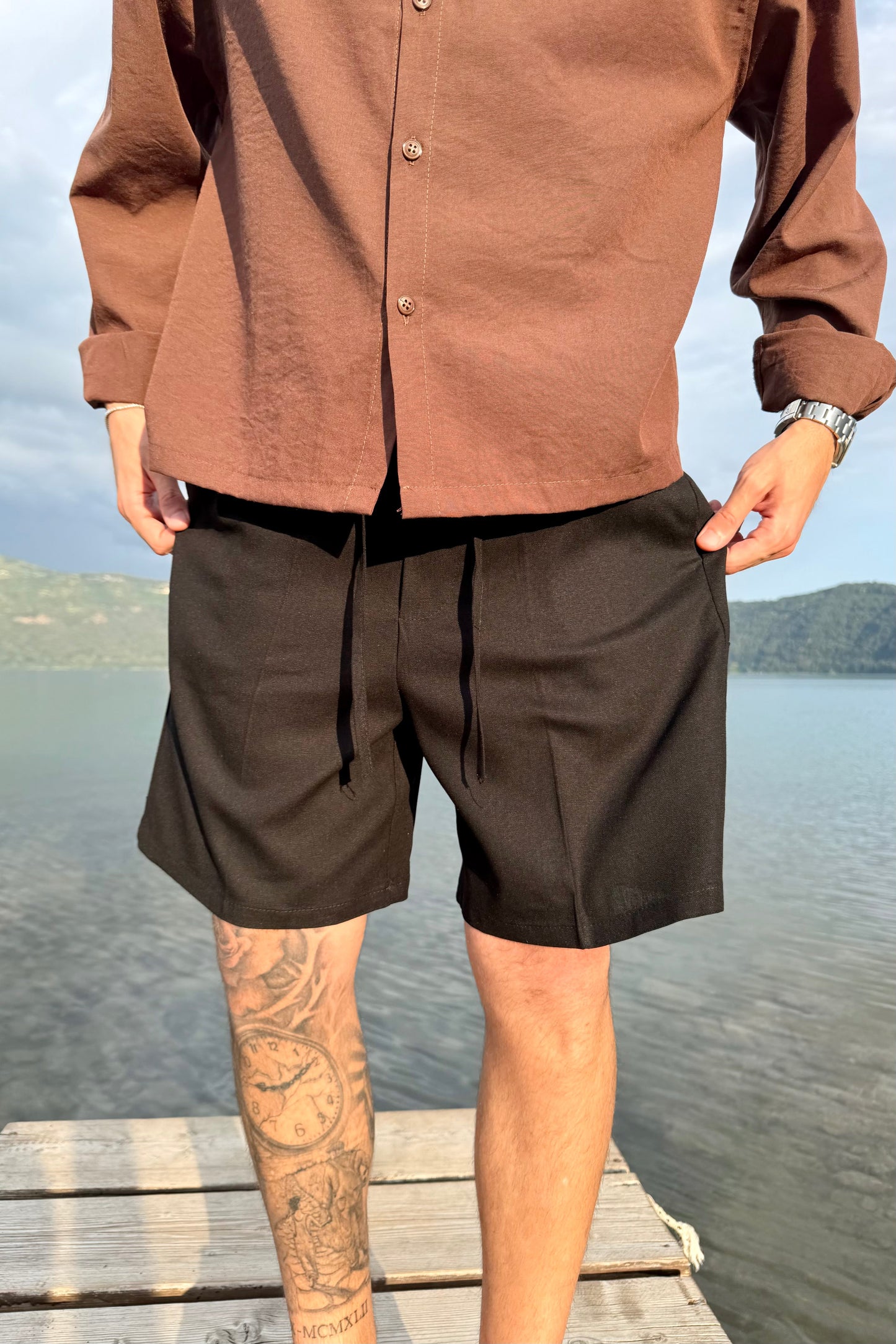 Pantaloncino In Lino Nero