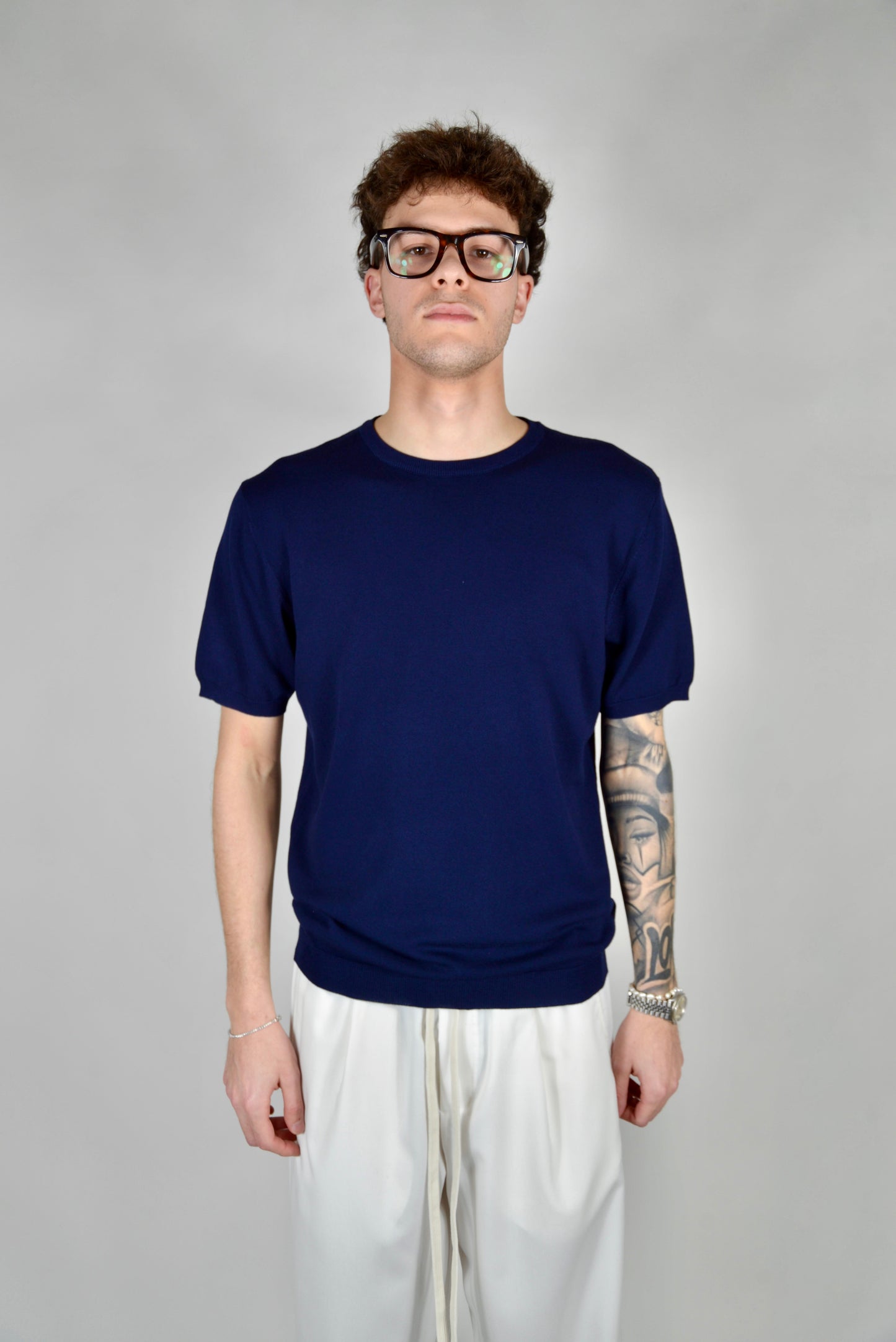 T-Shirt In Filo Blu Navy