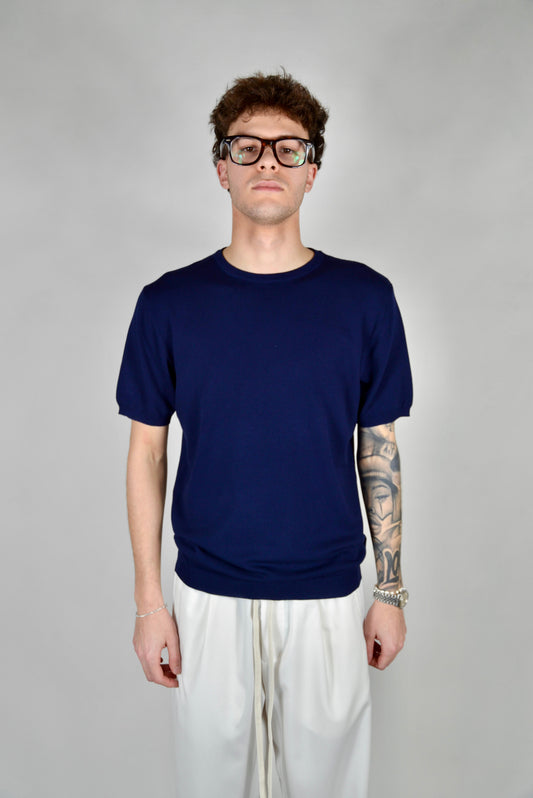 T-Shirt In Filo Blu Navy
