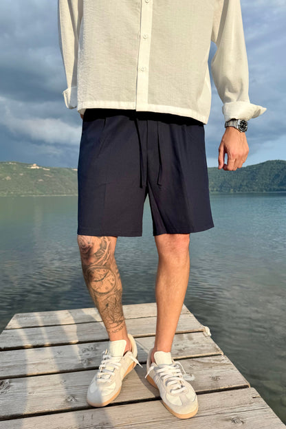 Pantaloncino In Lino Blu Notte