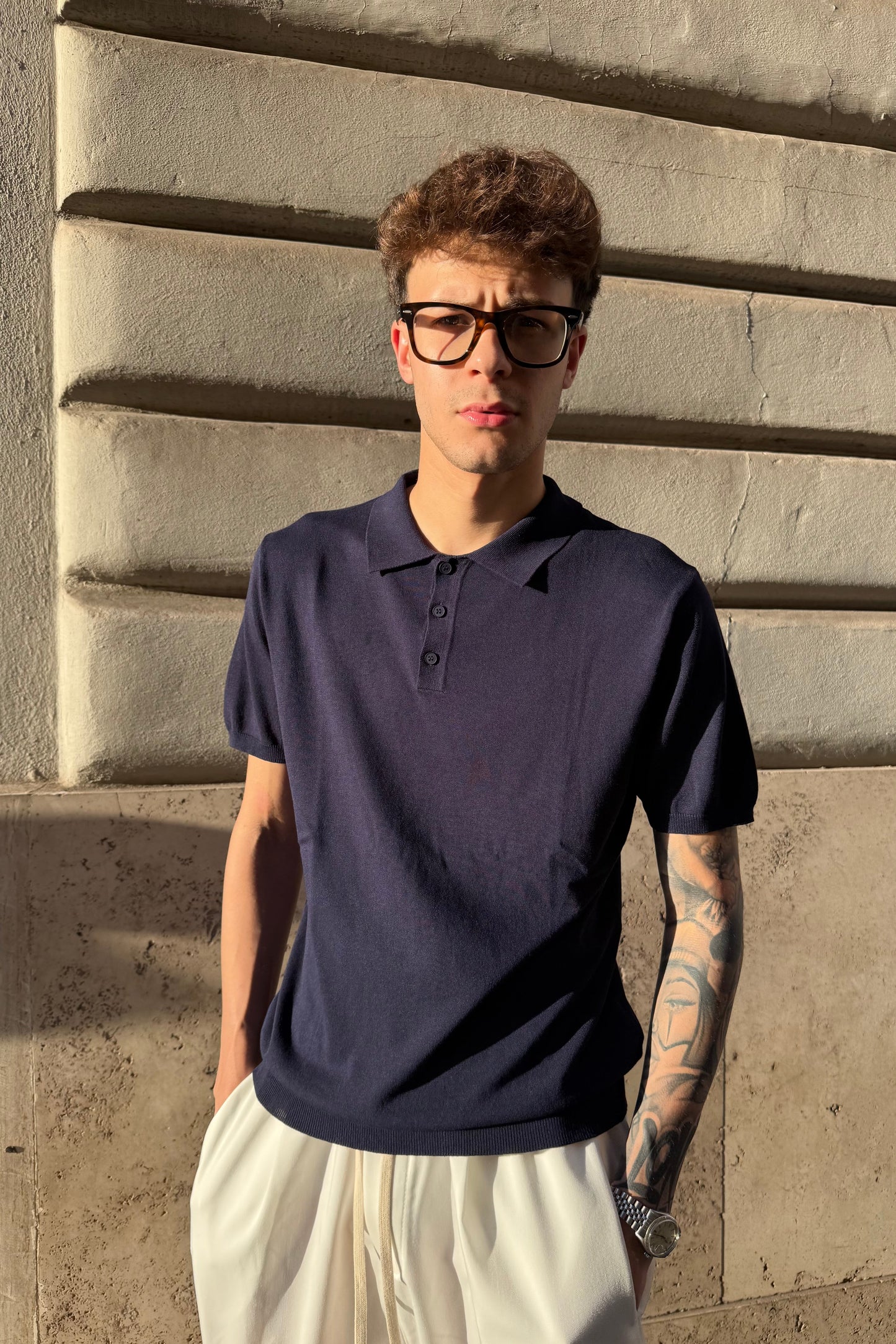 Polo In Filo Blu