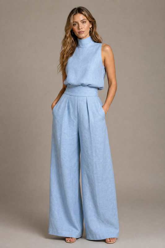 Flor™ | Conjunto minimalista de blusa sin mangas y pantalón de pernera para mujer