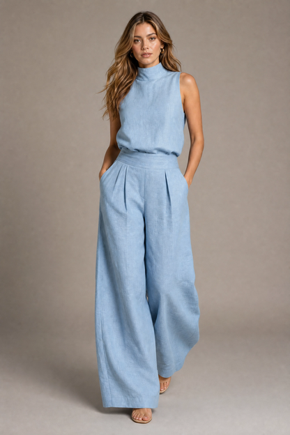 Flor™ | Women's Minimalist Sleeveless Top and Wide Leg Pants Set