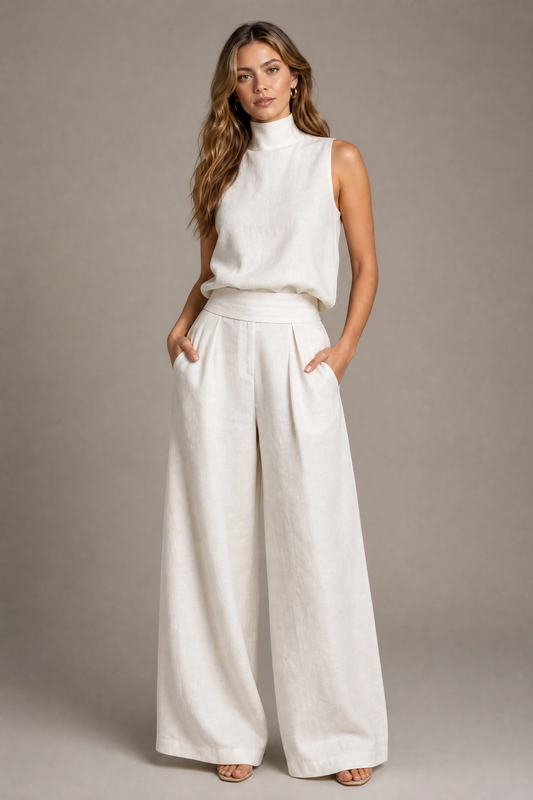Flor™ | Conjunto minimalista de blusa sin mangas y pantalón de pernera para mujer