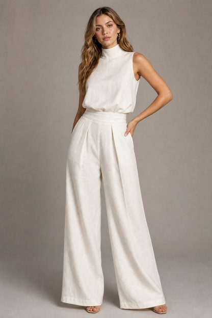 Flor™ | Women's Minimalist Sleeveless Top and Wide Leg Pants Set
